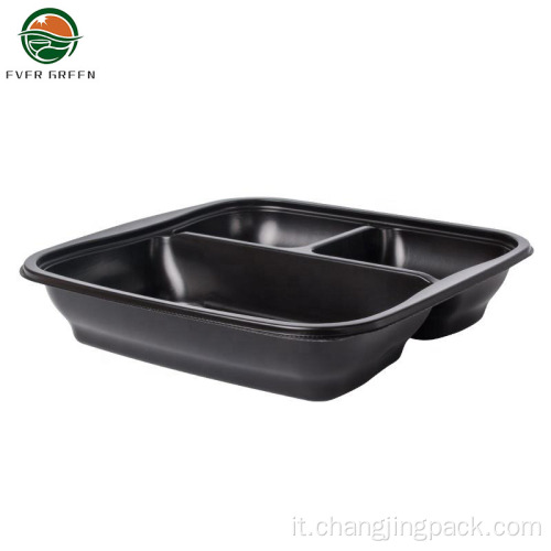 Takeaway di grado alimentare usa e getta Black 3 Compartments Bowls
